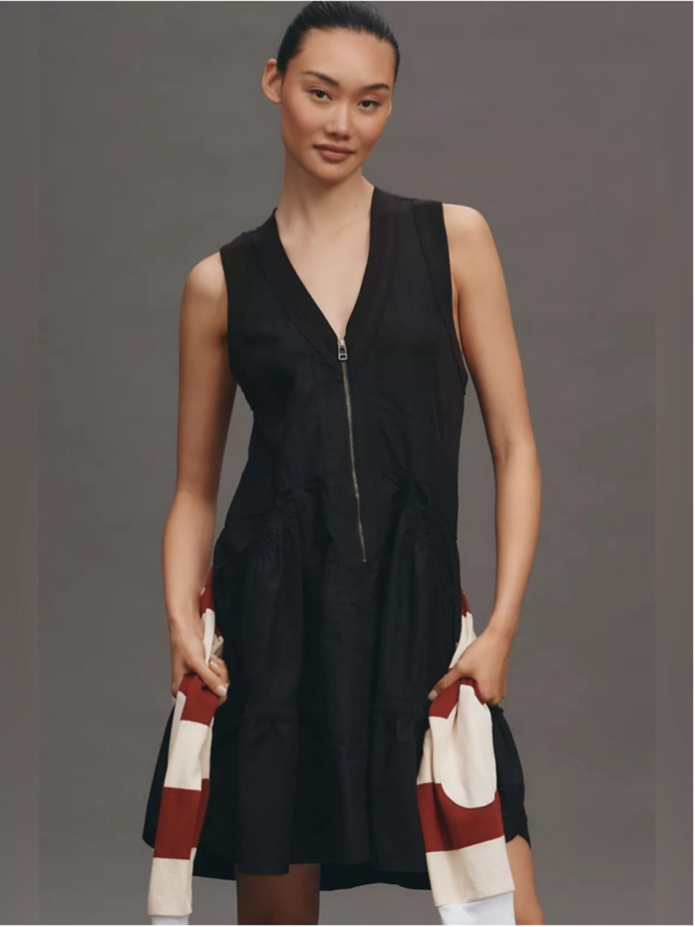 NWT Anthropologie Daily Practice Black Mixed Media Tiered Zip Dress Plus 1X